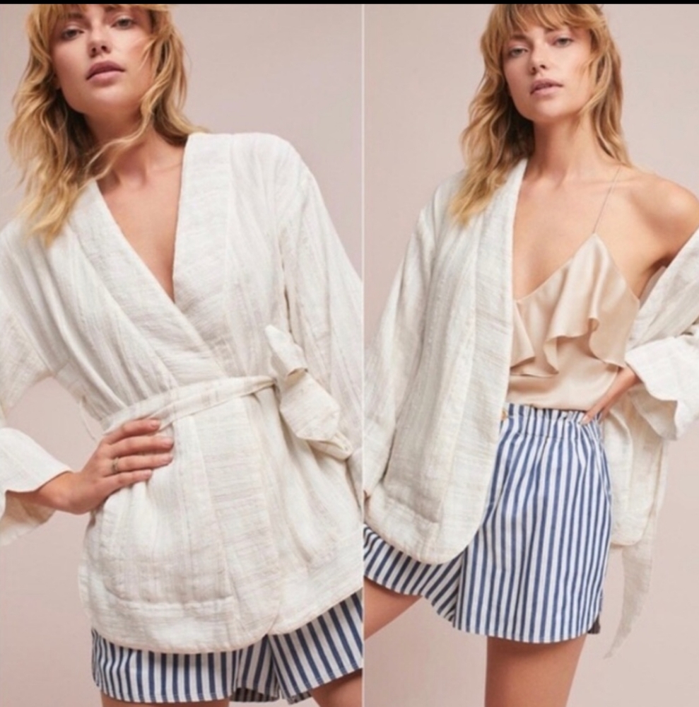 Anthropologie Cream Wrap Sweater